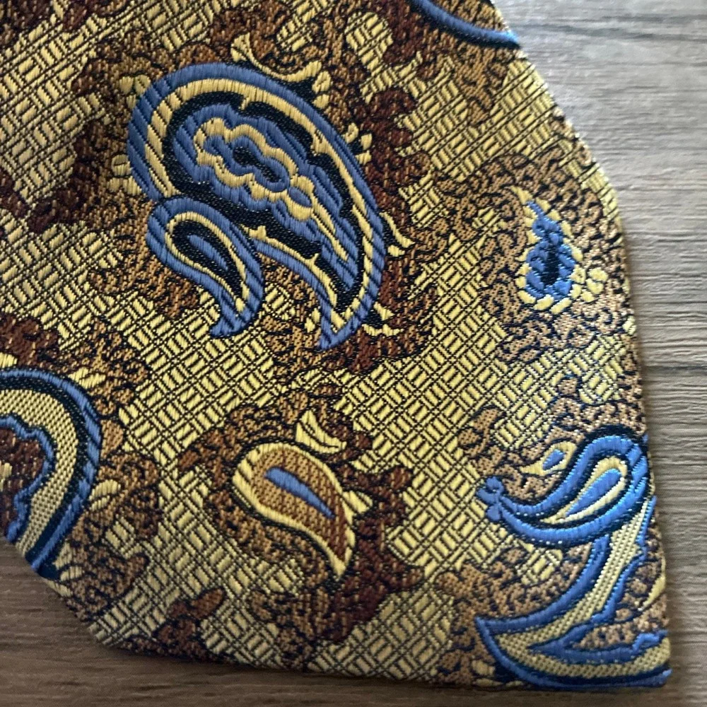 Bruno Piattelli Roma Paisley Silk Tie One Size Gold Blue Mens Handmade Italy
